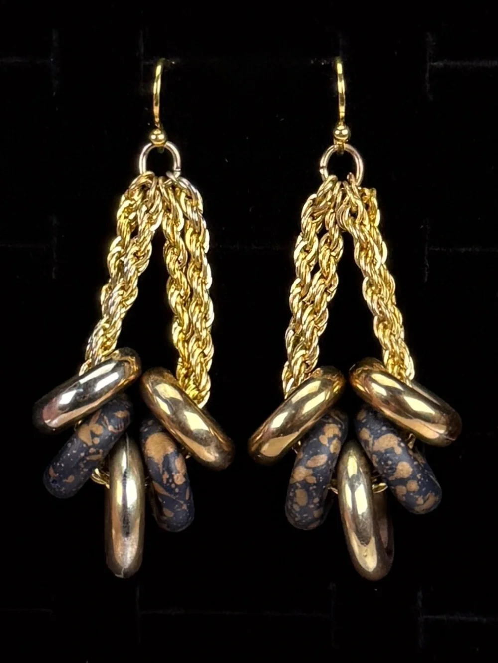 Vintage goldtone rope twisted pierced dangle earrings